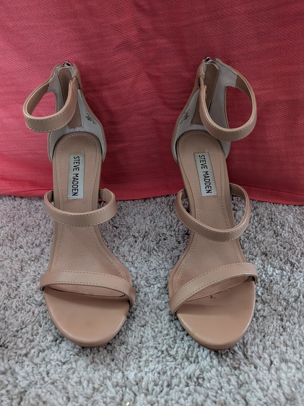 Steve Madden Beige Strappy Ankle-Heel Sandals